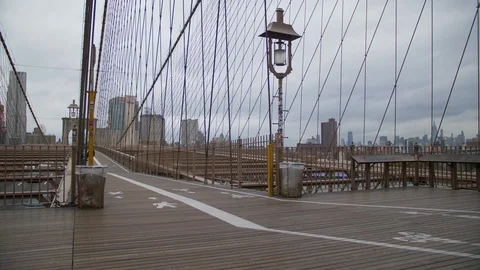 Brooklyn Bridge Walk Way On A Overcast Day USA Stock Footage 109415831