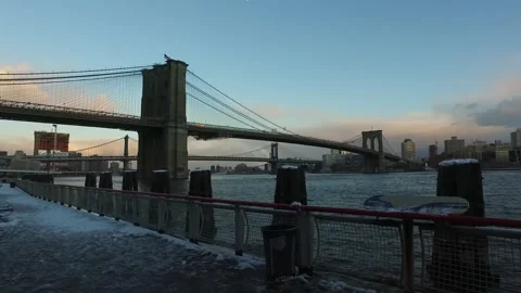 Brooklyn Bridge in Winter Twilight Stock Footage 311557657