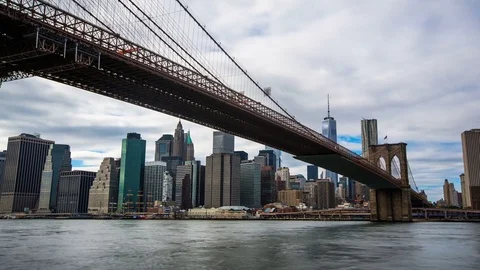 Brooklyn - Clouds Over Brooklyn Bridge and NYC Skyline Day - 4K Timelapse Stock Footage 82248102