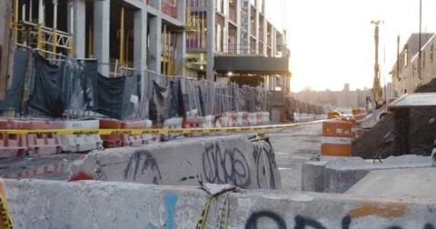 Brooklyn construction site at sunset - 4k - NYC Stock Footage 70292897