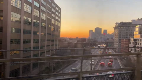 Brooklyn, Dumbo area at sunset, view from Manhattan Bridge 스톡 동영상 145346259