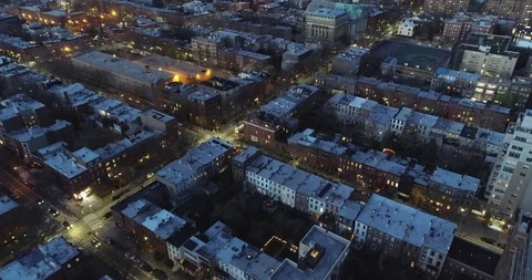 Brooklyn Homes and Athletic Fields at Blue Hour Stock-Footage 89010219