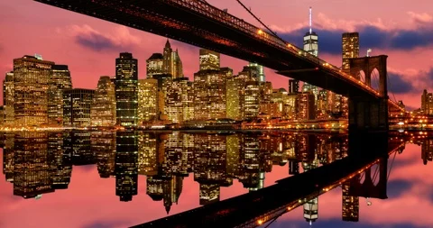 Brooklyn Manhattan Sunset Time Lapse Stock Footage 85628613
