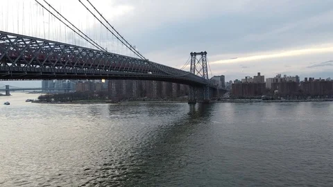 Brooklyn New York Williamsburg Bridge Aerial Footage Drone Corona Virus Times Stock Footage