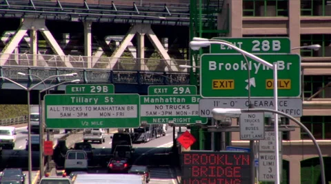 Brooklyn Queens Expressway Brooklyn Bridge Exit Ramp Stock Footage 49223555