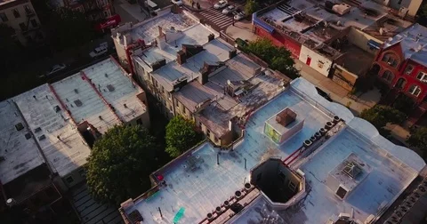 Brooklyn rooftops and nyc skyline Stock Footage 79562644