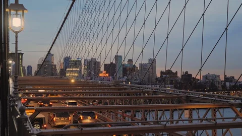 Brooklyn skyline from the Brooklyn bridge Stock Footage 129166990
