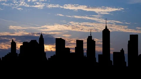 Brooklyn Skyline at Sunrise, Time Lapse with Silhouette of Skyscrapers, New York Stock Footage 119280609