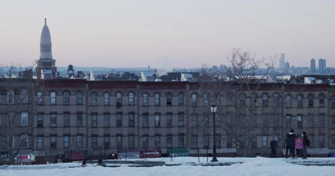 Brooklyn with Statue of Liberty in the background, winter scene Stock Footage 149032174