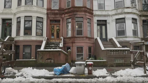 Brooklyn stoops in the snow Stock Footage 265842984