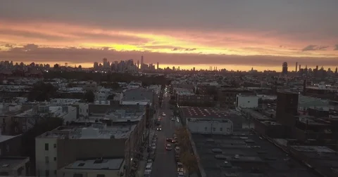 Brooklyn streets sunset aerial Stock Footage 84129922
