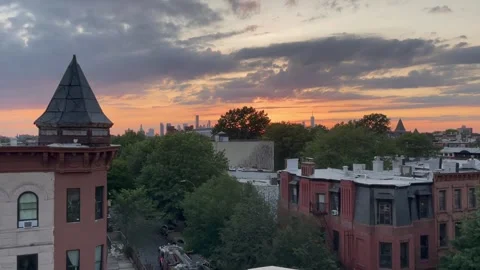Brooklyn Sunset Skyline Stock Footage 258598752