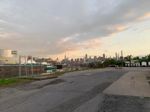 Brooklyn View of NYC Skyline Early Morning Sky Dawn Stock Photos