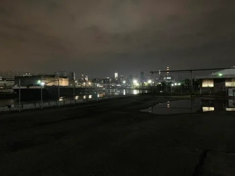 Brooklyn View of NYC Skyline Night Dark Sky Stock Photos