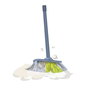 Broom and clouds of dust isolated on white background. Broom sweep floor. Stock Illustration