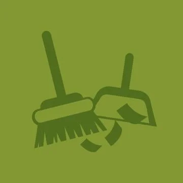 Broom and dustpan flat vector illustration. Household cleaning utensil set Stock Illustration