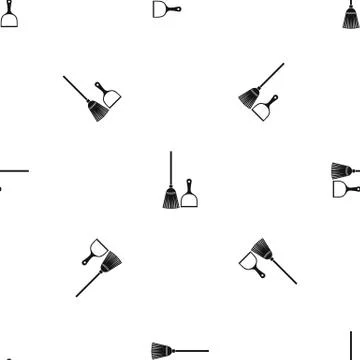 Broom and dustpan pattern seamless black Stock Illustration