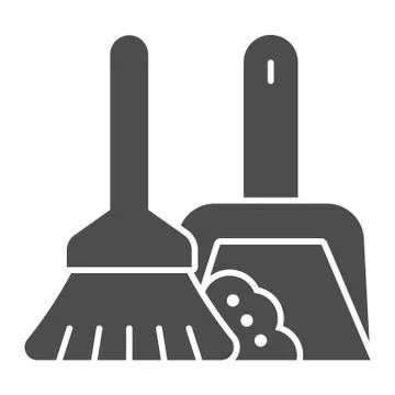 Broom and dustpan solid icon. Cleaning tools vector illustration isolated on Stock Illustration