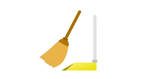 Broom and Dustpan Sweeping Flat Animation Stock Footage 332184516