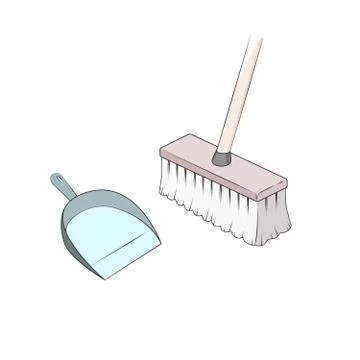 Broom and dustpan vector. sweeping floor. Cleaning dirt and dust simple cartoon Stock Illustration
