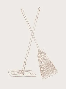 Broom and flat mop beige Stock Illustration
