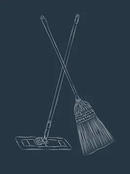 Broom and flat mop blue Stock Illustration