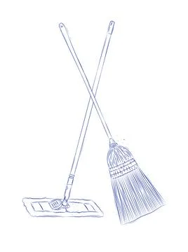 Broom and flat mop light Stock Illustration