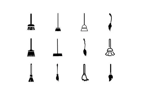 Broom and mop vector icon set collection. Vector illustration design. Stock Illustration