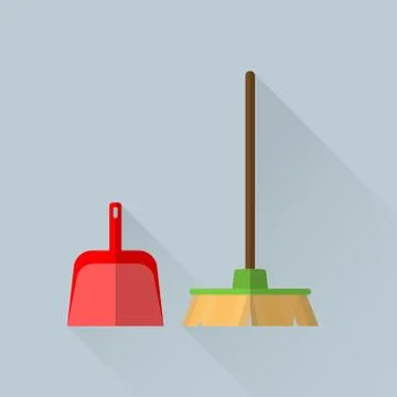 Broom and a scoop Stock Illustration