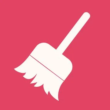 Broom cleaning Simple vector modern icon design. Isolated on red backround Stock Illustration