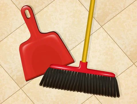 Broom with dustpan on the floor Stock Illustration