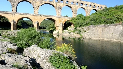 A broom in front of the Pont du Gard. Stock Footage 109225625