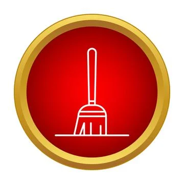 Broom icon simulating cleaning process on red button Stock Illustration