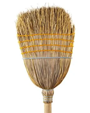 Broom. Old used corn straw broom. Stock Photos