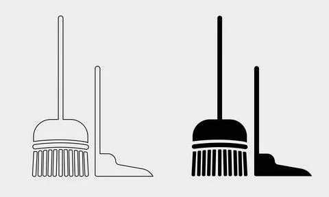 Broom with outline and solid vector icon Stock Illustration