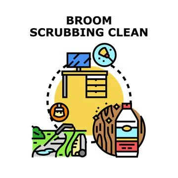 Broom scrubbing clean concept vector illustration Stock Illustration