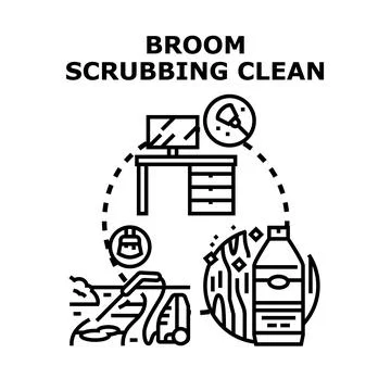 Broom scrubbing clean concept vector illustration Stock Illustration