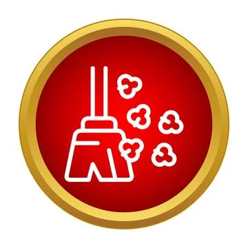 Broom sweeping dust particles in red circle icon Stock Illustration