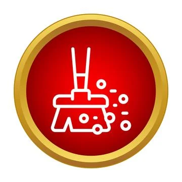 Broom sweeping dust particles in a red circle icon Stock Illustration
