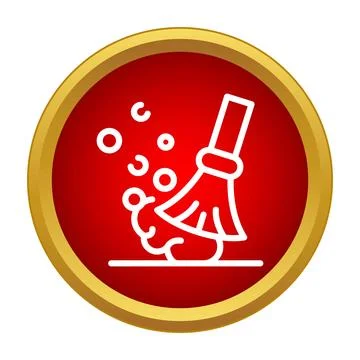 Broom sweeping dust particles in red circle icon Stock Illustration