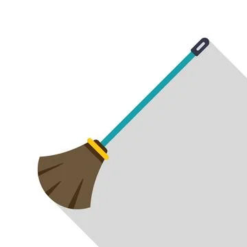 Broom for sweeping floors with long shadow icon, flat style Stock Illustration
