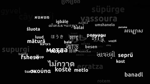 Broom Translated in 71 Worldwide Languages Endless Looping 3d Zooming Wordclo Video stock 145199886