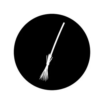 Broom. Vector illustration in the form of a round black and white icon for we Stock Illustration