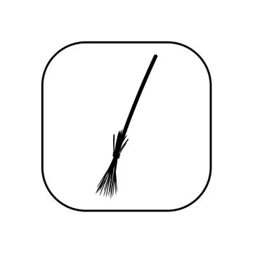 Broom. Vector illustration in the form of a square black and white icon for w Stock Illustration