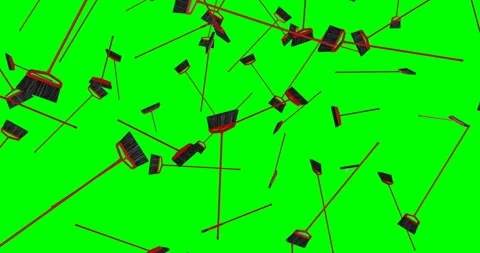 Brooms Falling slow motion animation Stock Footage 241630231
