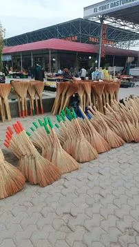 Brooms vendor inside the Central Bazaar of Bukhara, Uzbekistan Stock Photos