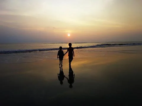 Brother and Sister at Cox's Bazar Sea Beach, Bangladesh Stock Photos