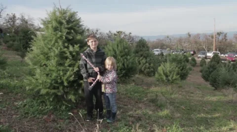 Brother &amp; Sister about to Cut down their Christmas Tree 스톡 동영상 44788372