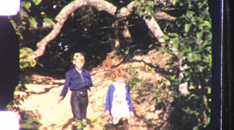 BROTHER SISTER KIDS Walk Forest Path Nature 1960s Vintage Film Home Movie 8mm Stock Footage