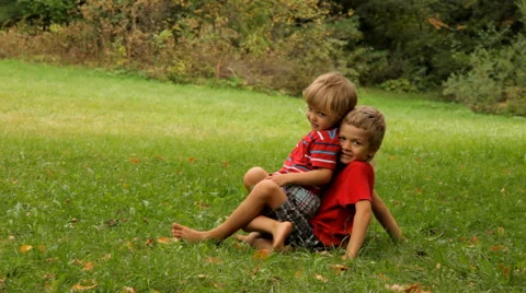 Brothers fighting on the grass Stock Footage 55038776
